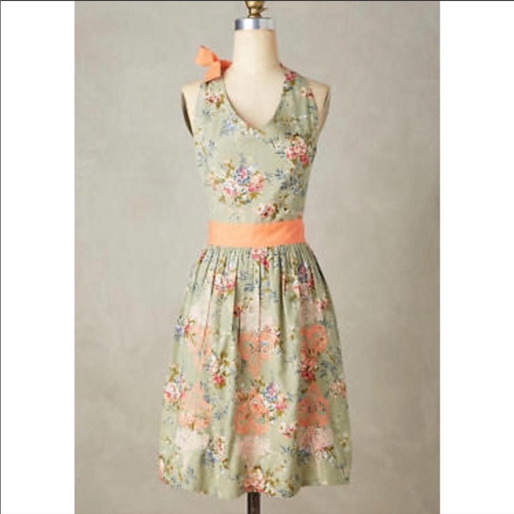 NWOT Anthropologie Liberty Green Apron - floral & embroidery